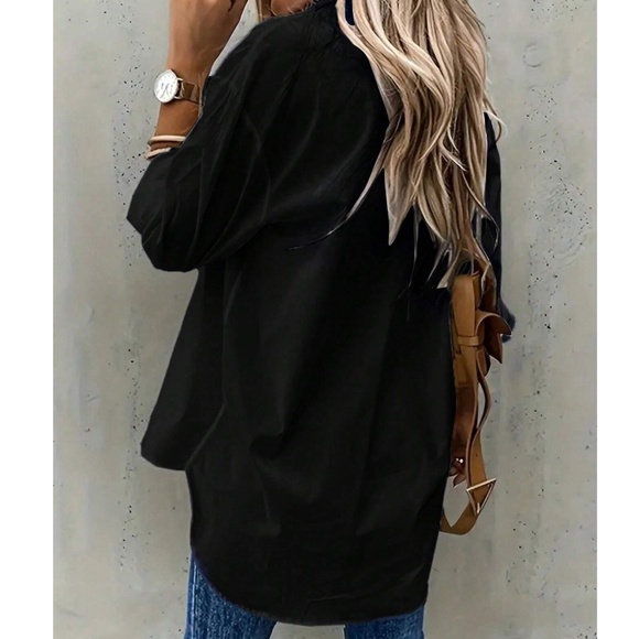 Classic Solid Pocket Button Down Boyfriend Shirt - Picture 4 of 5